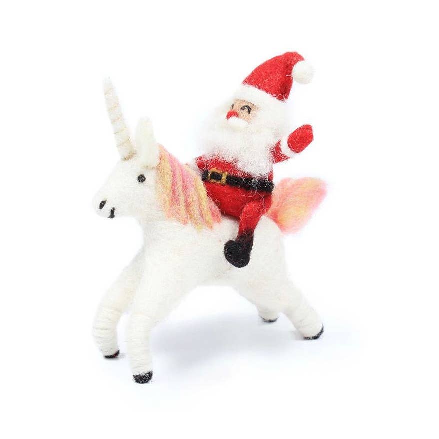 Wool Unicorn Santa Christmas Ornament