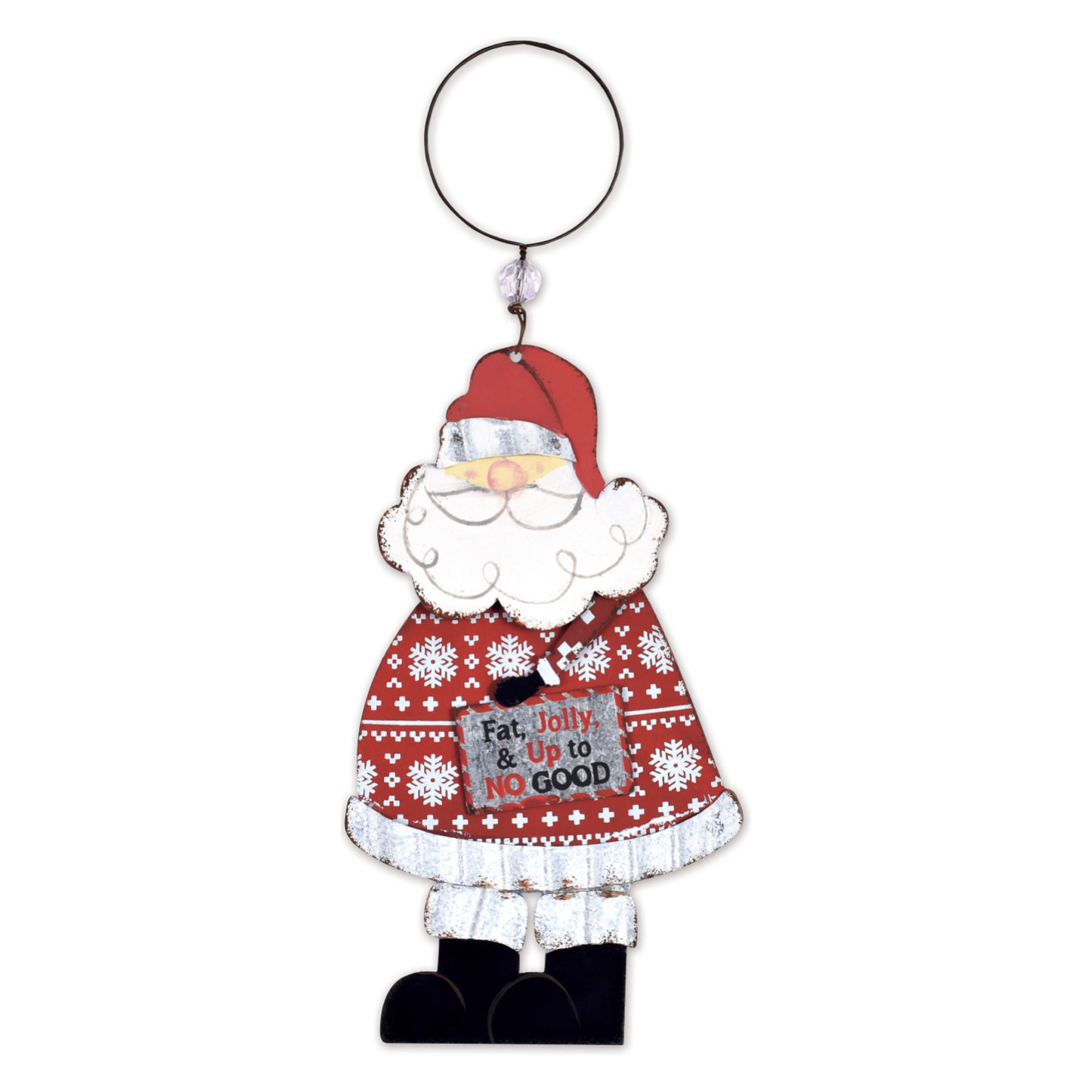Metal Ugly Sweater Santa Ornament