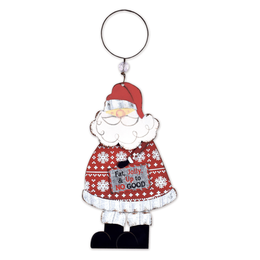 Metal Ugly Sweater Santa Ornament